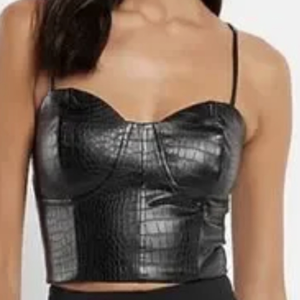 Express Black Faux Leather Cropped Top